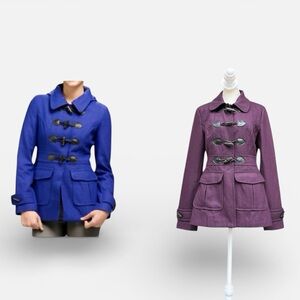 Anthropologie Tulle Toggle Front Wool Blend Peacoat In Plum Size Small